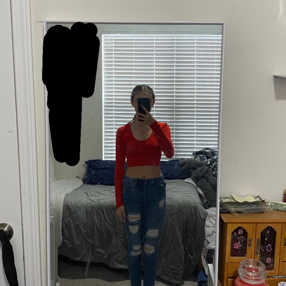 SHEIN Red Long Sleeve Crop Top